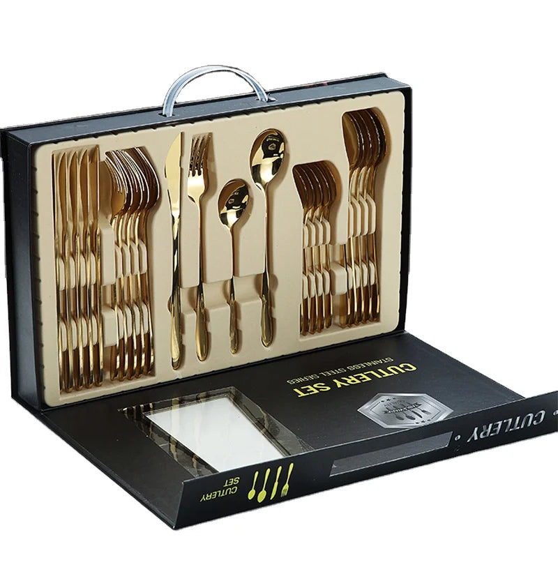 Low MOQ 24pcs Stainless Steel 304 18/10 Dinner Cutlery Set Gift Set with Gift Box