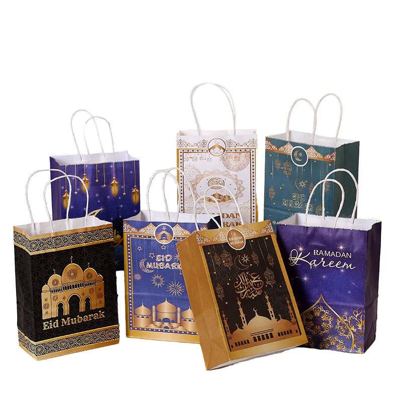 Eid Mubarak Kraft Paper Gift Bags Cookie Candy Packaging Box Ramadan Kareem Muslim Islamic Festival Party Favors Decoration