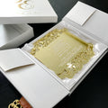 Premium Gatefold Folio Luxury Silk Wedding Invitation Box Laser Cut Gold Mirror Acrylic Card Invite Favor Boxed Set