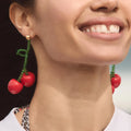 KAIMEI 2025 New Arrival Fashion Jewelry Cute Small Fresh Handmade Beaded Cherry Earrings Summer Bohemian Fruit Pendant Earrings