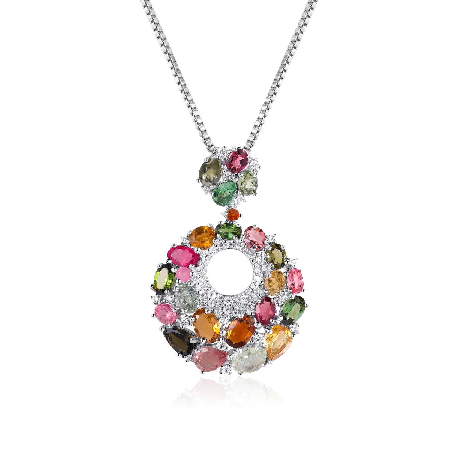 W0448 Abiding Jewelry Hot Selling 925 Sterling Silver Mix Color Natural Tourmaline Gemstone Cluster Pendant Necklace
