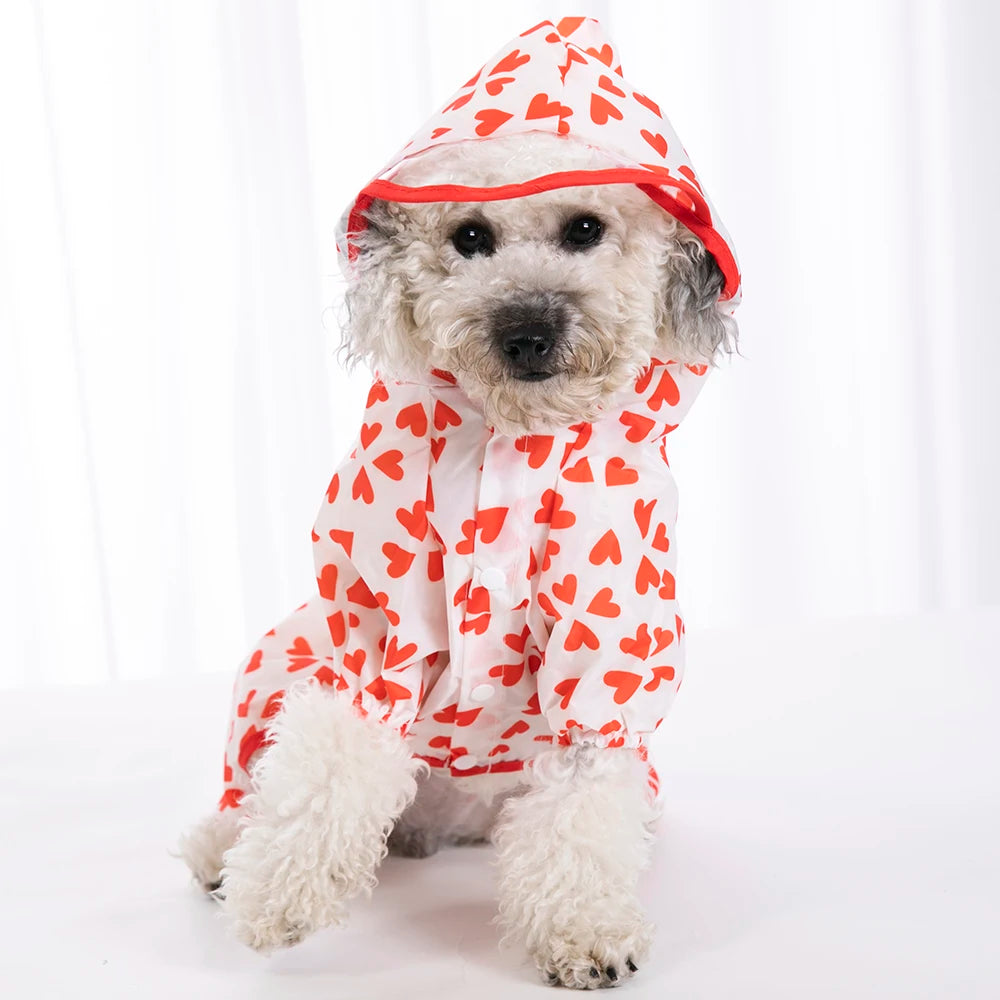 Cute Dog Raincoat Waterproof  Heart-shaped Pattern Comfortable Pet Raincoat  for Cats & Dogs
