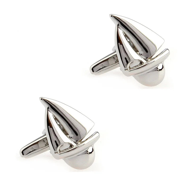 Wholesale Elegant Sailing Boat Novelty Cufflinks Custom Mens Suit Shirt Fashion Accessory Wedding Tuxedo Trendy Jewelry Gift Set