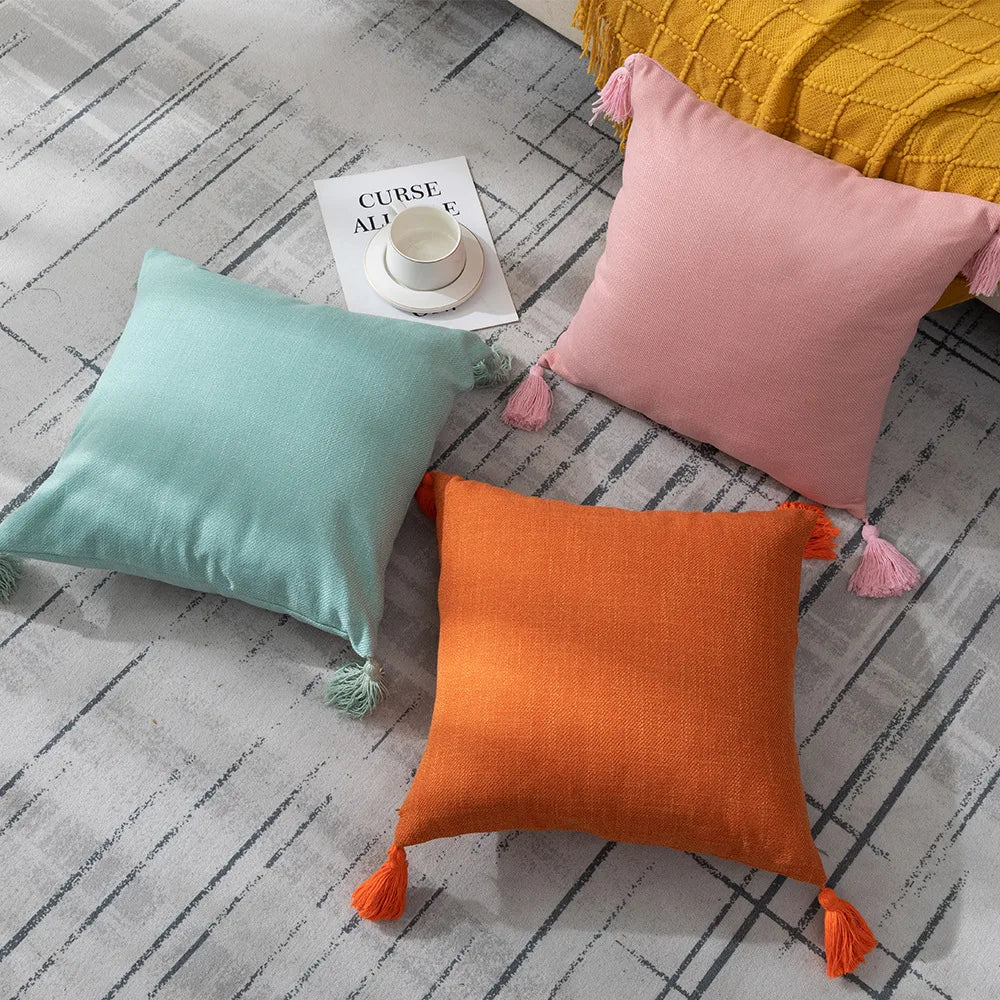 Solid Color Pillow Cover Throw Pillow Covers With Tassels/