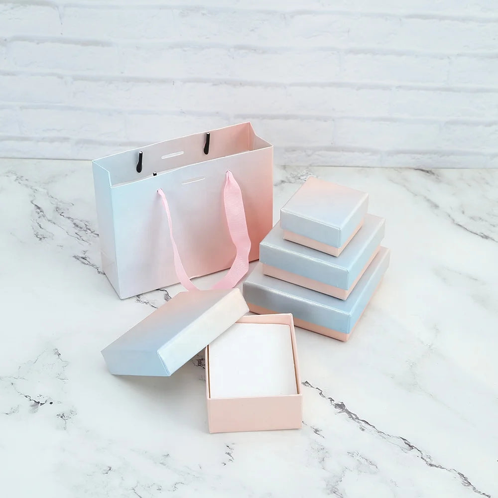 Luxury White Velvet Insert Cardboard Jewelry Boxes with Paper Gift Bag for Earrings & Necklace Display Premium Packaging Set