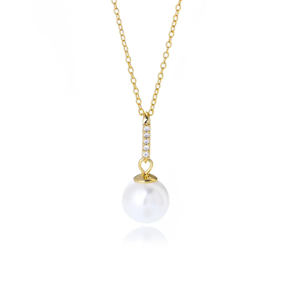 925 Sterling Silver Round Pearl Pendant Zircon Necklace Gold Plated Necklaces for Women Fine Jewelry Necklaces