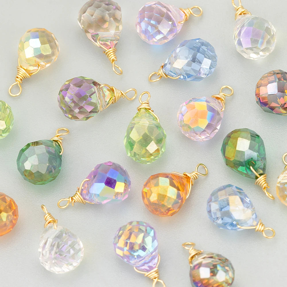 MF04 18K Gold Plated Copper Glass DIY Pendants Handmade Jewelry Charms for Necklace Making Wholesale Jewelry Accessories