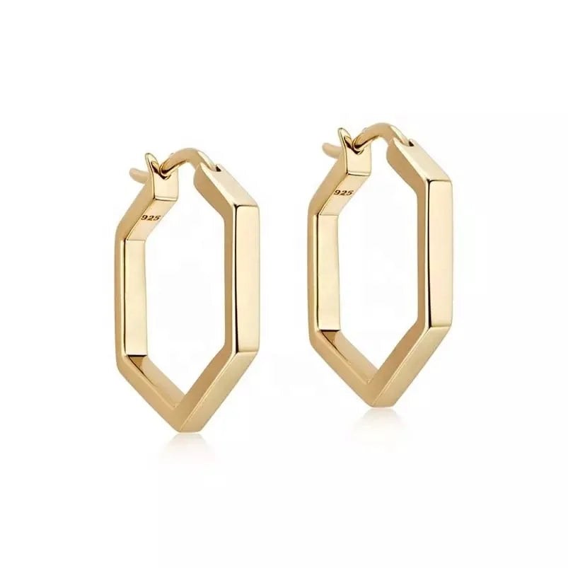 LOZRUNVE 925 Sterling Silver Minimalist Jewelry Trending Hexagon Hoop Earring