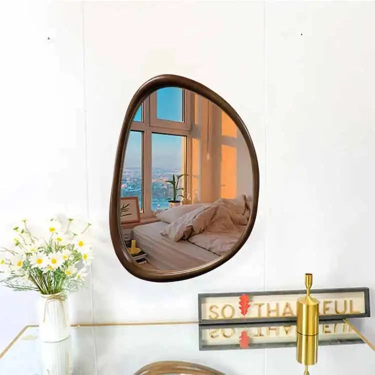 46x76cm Indoor Furniture Popular Decorative Irregular Wooden Bathroom Wall Mirrors Creative Decor Solid Wood Wall Mirrormirror