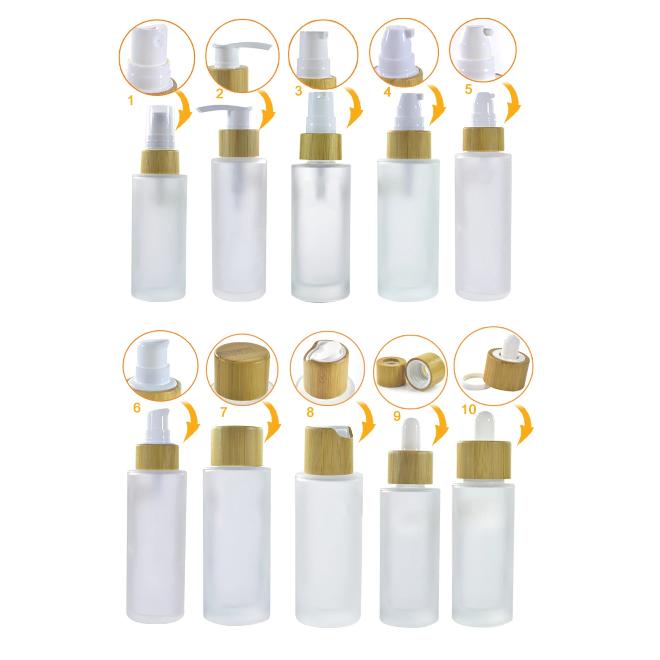 Cosmetic Skin Care Lotion Toner Packaging Frosted Clear Glass Bottle with Bamboo Lid Available Sizes 30ml 50ml 100ml 120ml