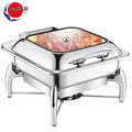Hotel Restaurant Buffet Server Supplies Glass Stainless Steel 201 Square Silver Flip Top Chafing Dish 6L Capacity