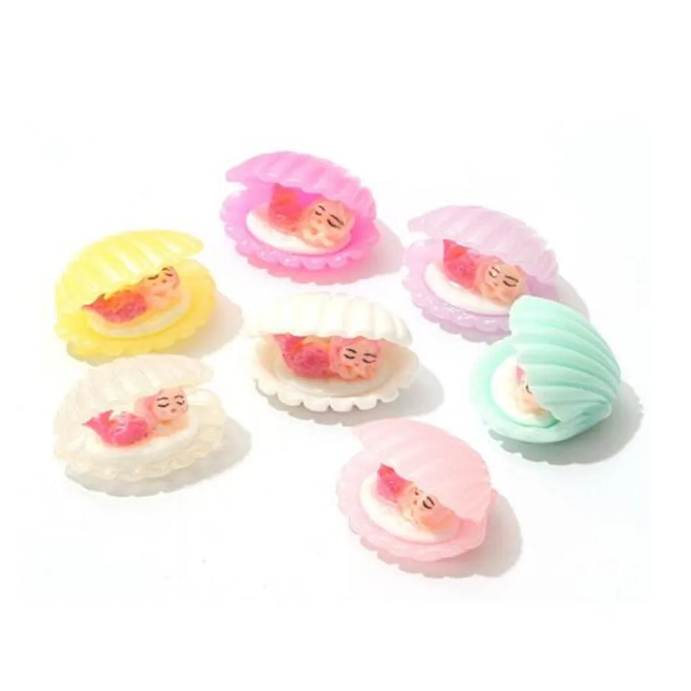 Colorful Sea Shell Mermaid Resin Charms Beads Cartoon Cowry Sea-maid Fairy Garden Gifts Kids Dollhouse DIY Ornament