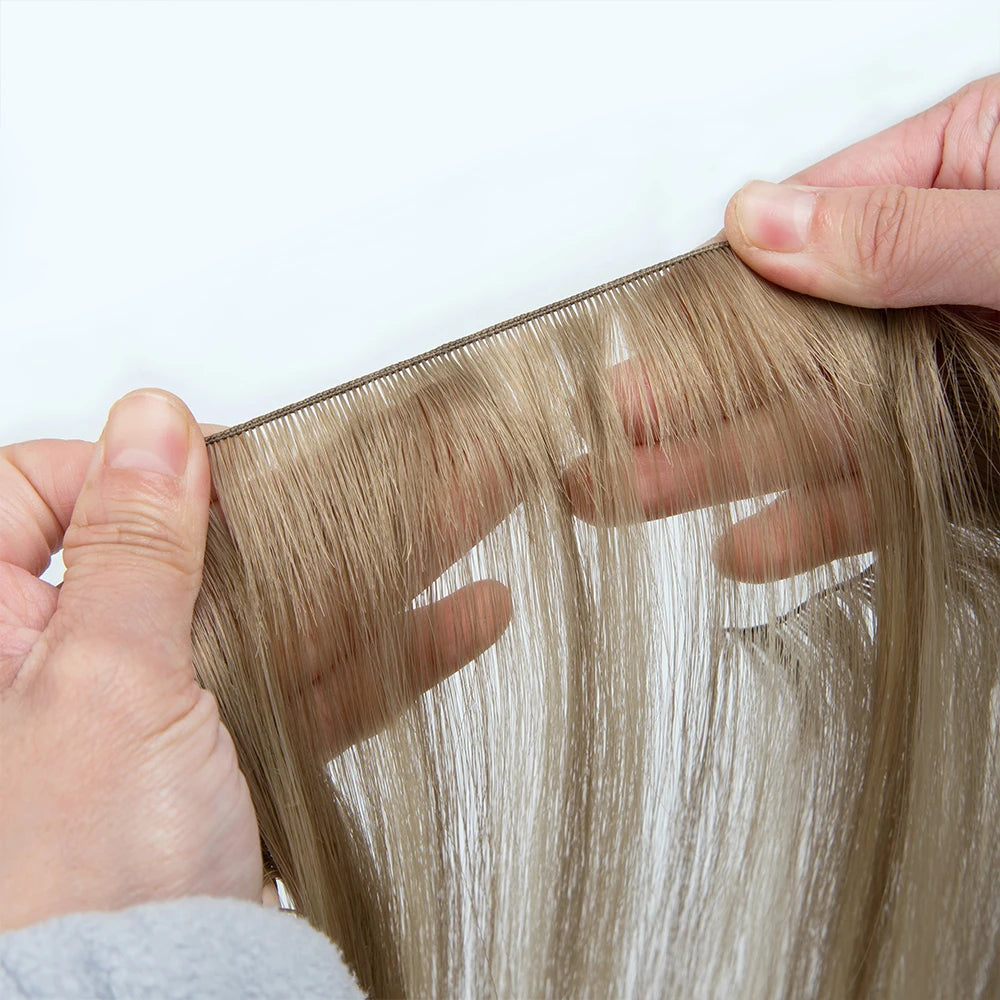 European Invisible Hand Sewn Double-Drawn Thick End Virgin Raw Hand Tied Hair Extension Silky Straight Wave Style