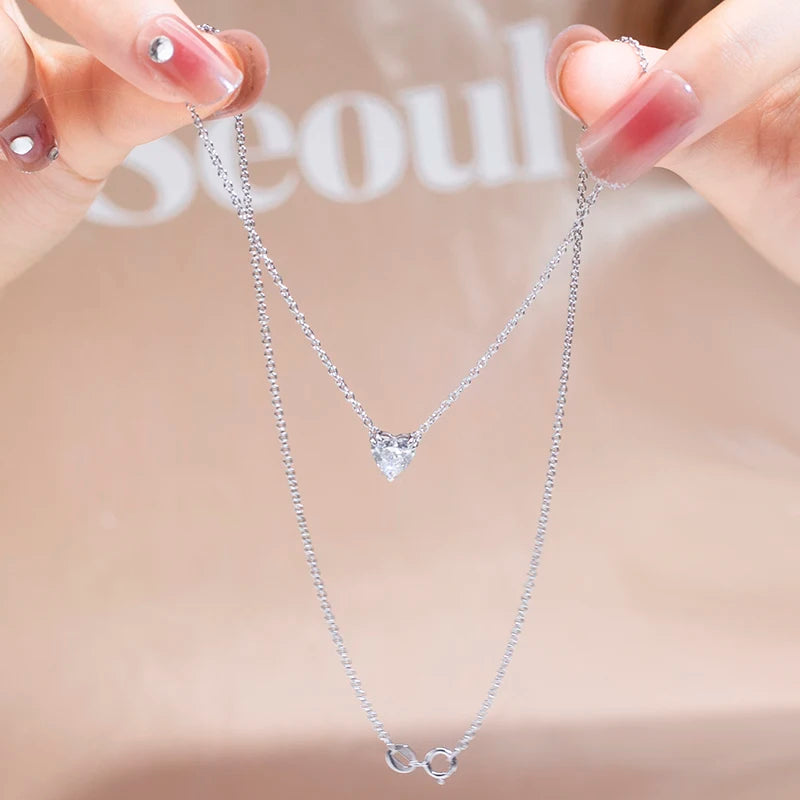 Messi Jewelry  MSN-621 9K White Gold Diamond Heart Pendant Gold Necklace for Women