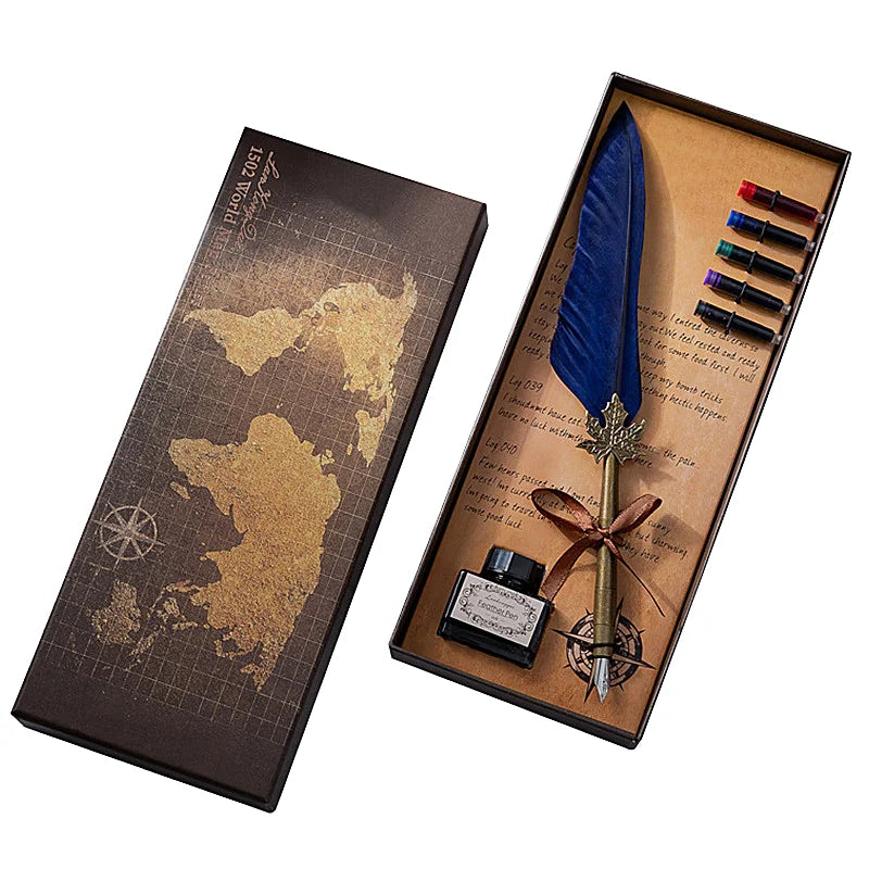 Retro Feather Fountain Pen With Custom Logo Metal Absorbing Ink Pen Promotional for Business Gift Fountain Luxury Pen