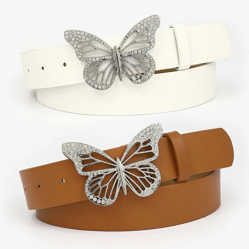 Latest Hot Deals Fashion Rhinestone Butterfly Buckle Decoration Wide Belt Ladies Versatile Dress Shirt Belt Women