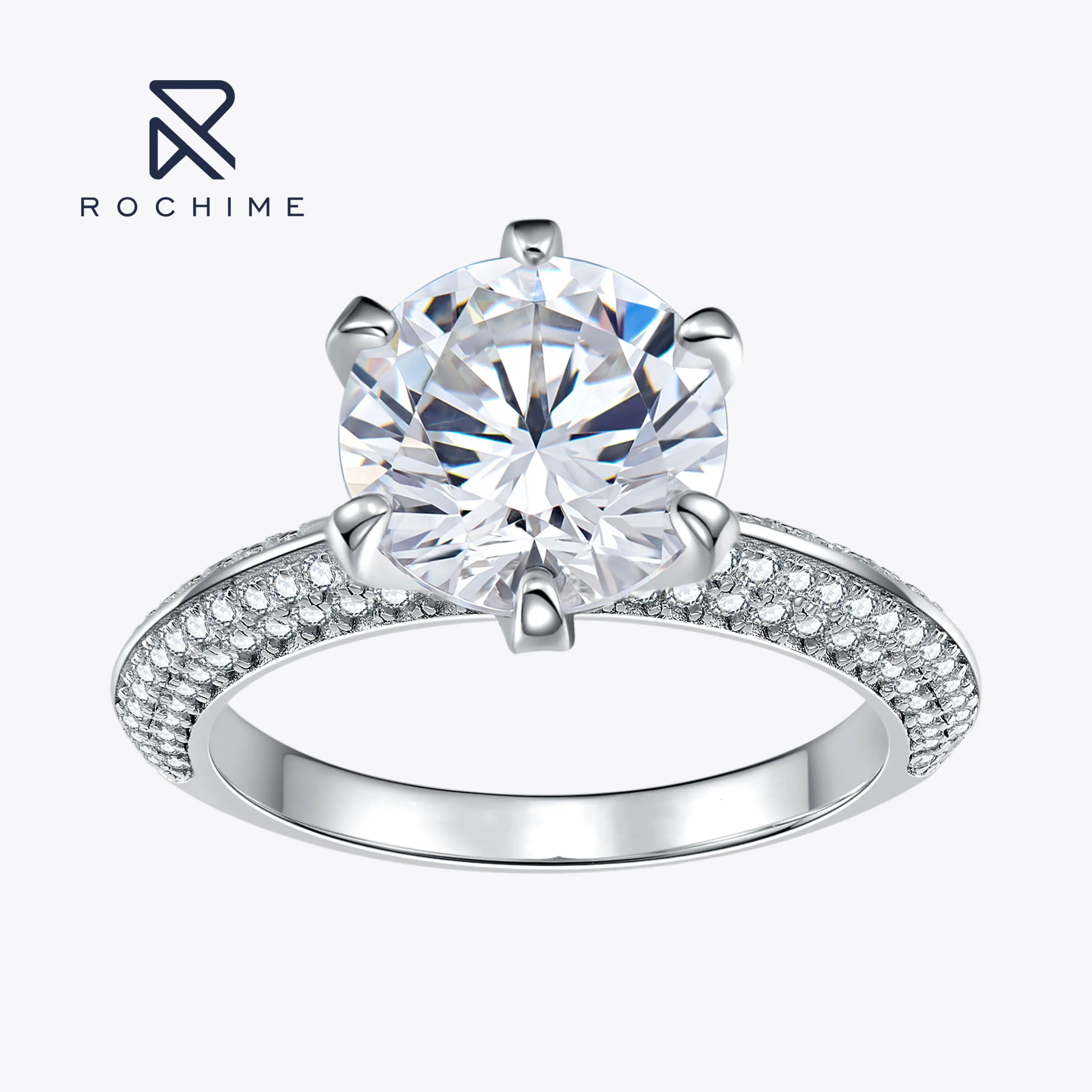 Rochime Sparkling High Carbon Diamond Ring S925 Silver Gold Plated  5a Zircon Jewelry for Women