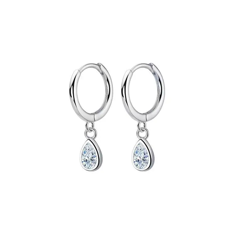 Women Fashion Jewelry Huggie Hoop 925 Sterling Silver Teardrop Dangle Earrings