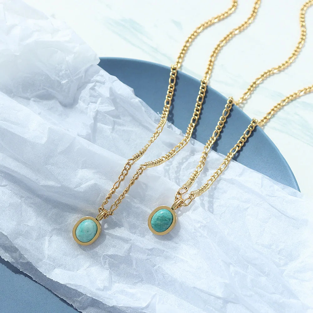 Factory Wholesale New Trendy Small MOQ Stainless Steel Choker Necklace Natural Stone Necklace for Women