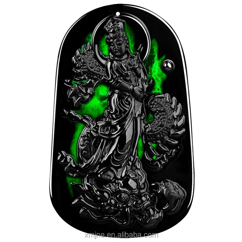 Certified Grade a Natural Ink Green  Jadeite Riding Dragon Guanyin Dragon Brand Jade Pendant Ice Seed Pendant Jade Pendant  2