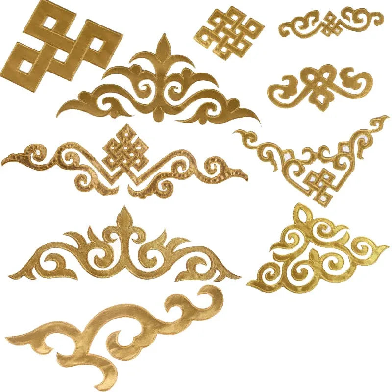 Diy Performance Garment Decorative Iron-on Patch Sticker Traditional European Costume Embellish Embroidery Gold Silver Applique