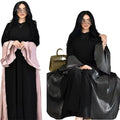 2025 Elegant Black Abaya for Women Modest Middle Eastern Dress with Bright Silk Satin Ruffled Sleeves Muslim Cardigan for Summer