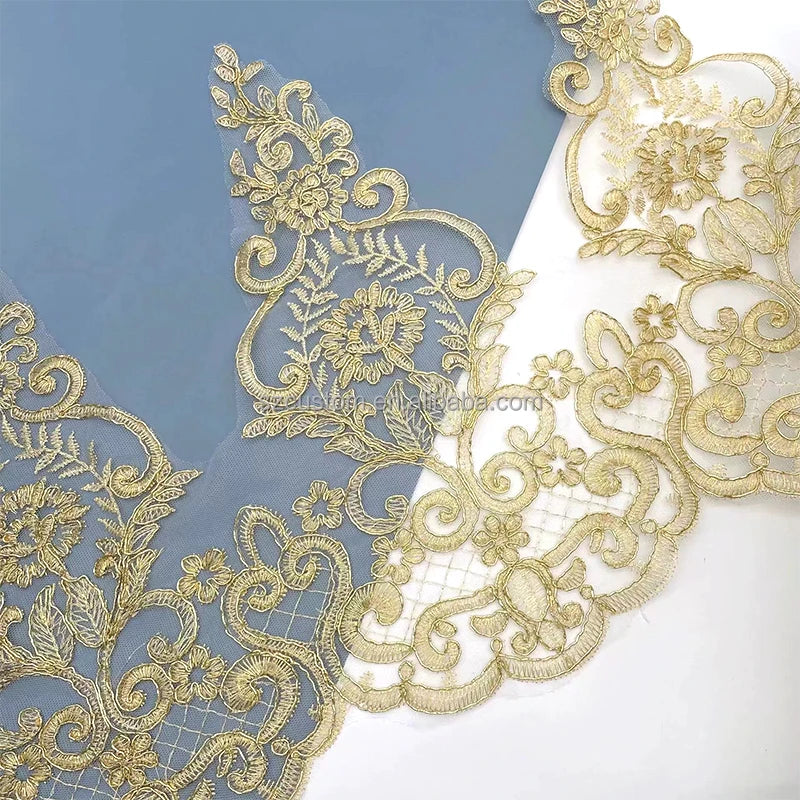 Hot Sale Africa Embroidered Gold and Silver Border Lace Trim Tassel Braid Lace Trimming