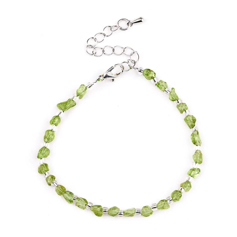 Hot Sale Irregular Peridot Crystal Stone Beads Religious Style Bracelet Charm Fashion Unisex Bracelet As Gift Selection