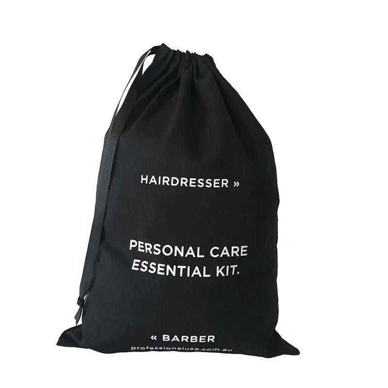 Custom Brand Logo Eco Friendly Black Personal Care Pouches Drawstring Cotton Hairdresser Bags for Barber