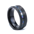 Poya 8mm Mens Colorful Opla Offest Inlay Hammered Black Tungsten Ring for Wedding
