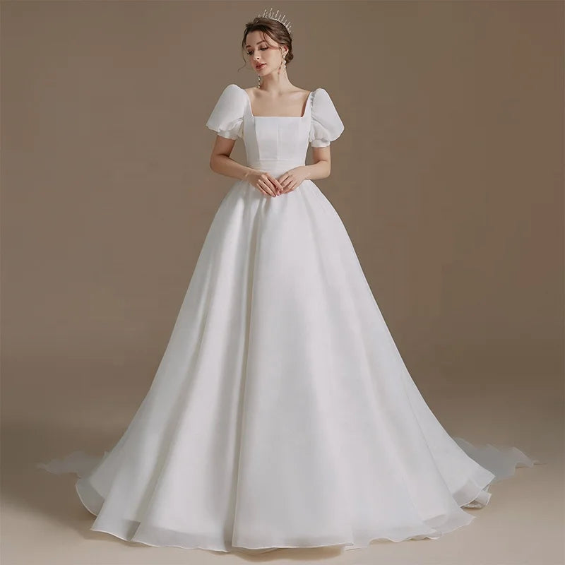 RL023 2022 Cheapest Wedding Dresses Elegant Simple Plus Size White Fabric Dresses