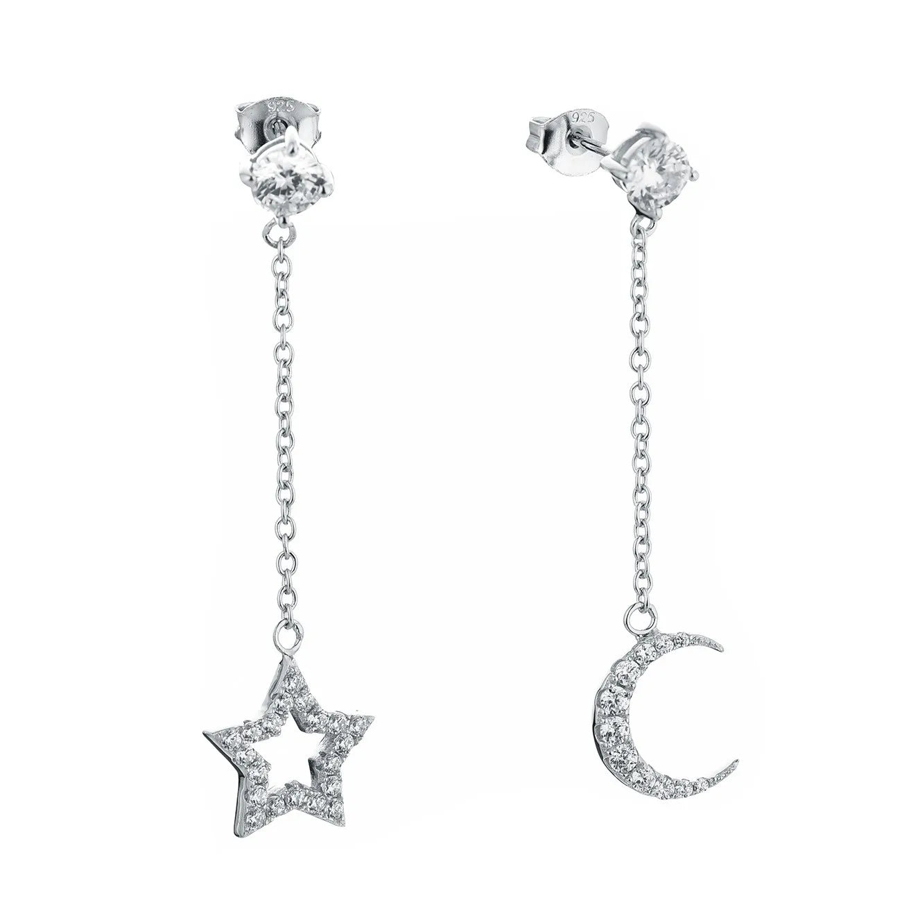 2024 Fashion Ins Long Tassel Drop Earrings New Asymmetric Star Moon Stud Gold Plated for Party or Gift Wholesale