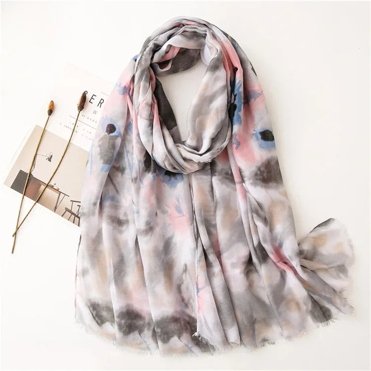 Polyester Chiffon Scarf Wholesale Printing Fashion Ladies Dress up Long Spring Shawl for Women Luxury
