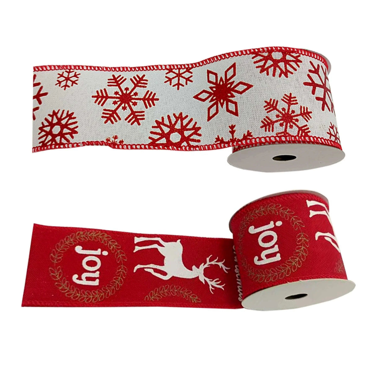 Factory Wholesale Floral Style Polyester Ribbon Spool Christmas Decors White and Red Pattern Wired Edge Ribbon