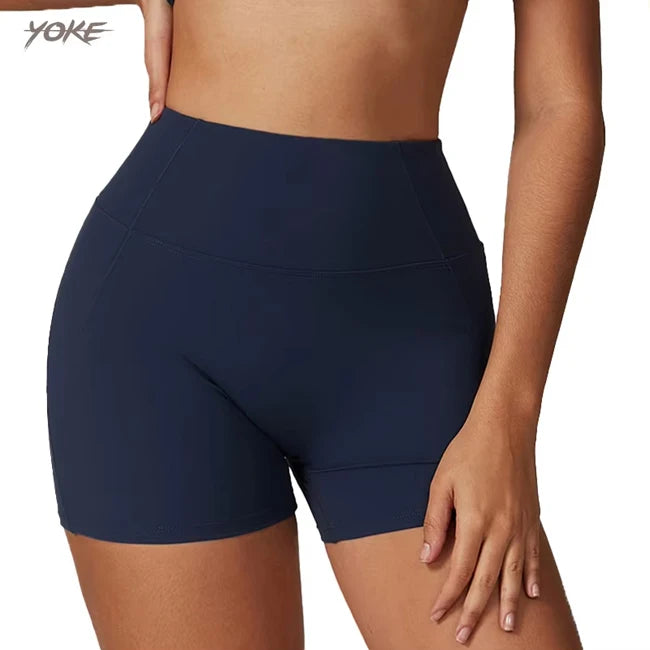 Women's Summer High Waist Biker Shorts 3-Inch Quick Dry Yoga Scrunch Back Fitness Gym Workout Shorts Solid Pattern Yoke Design