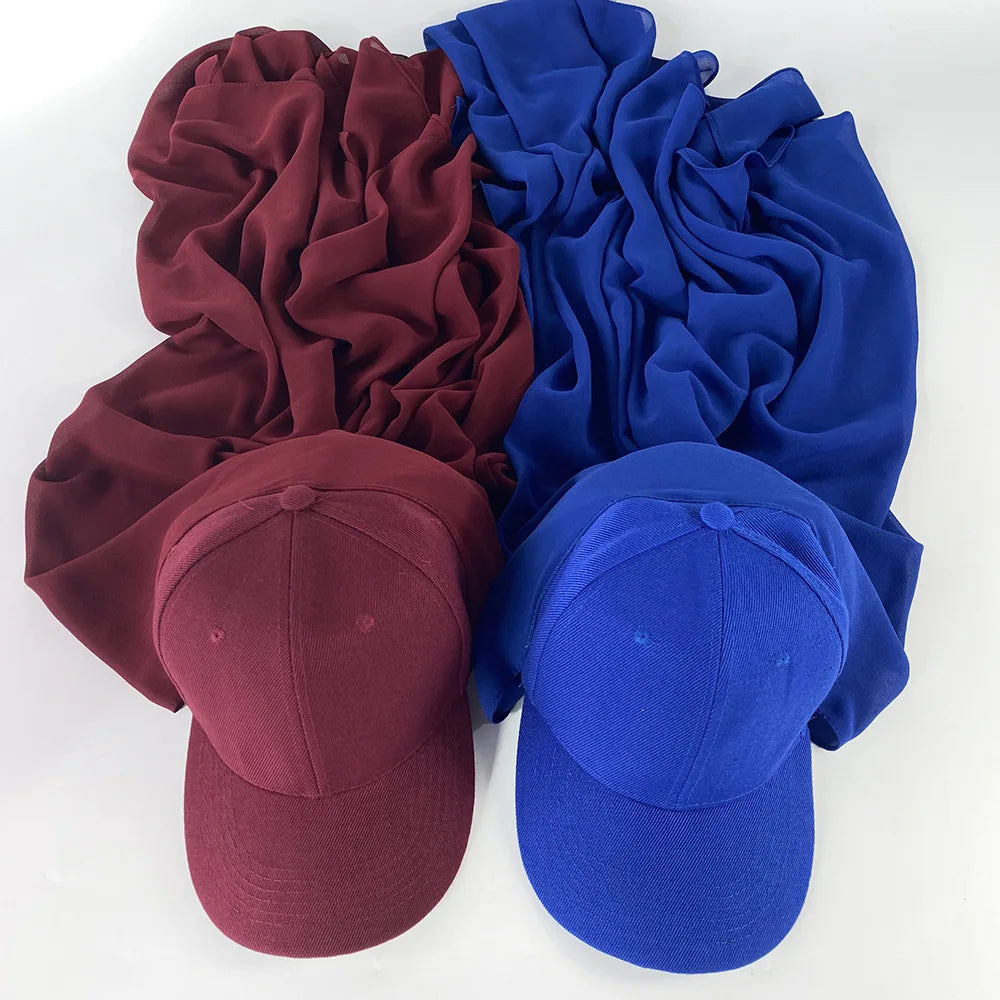 Custom Logo Arab Dubai Plain Instant Chiffon Hijab Baseball Hat Cap Sports Bonnet Shawls for Muslim Women
