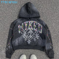 Custom Applique Hoodie 100% Cotton Sun Faded Oversized Pullover Acid Wash Cropped Boxy Fit Printing Logo Rhinestones Hoodies Men