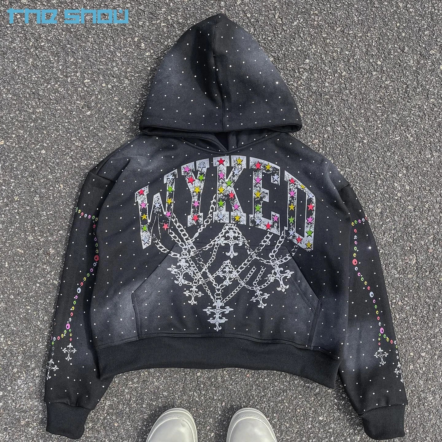 Custom Applique Hoodie 100% Cotton Sun Faded Oversized Pullover Acid Wash Cropped Boxy Fit Printing Logo Rhinestones Hoodies Men