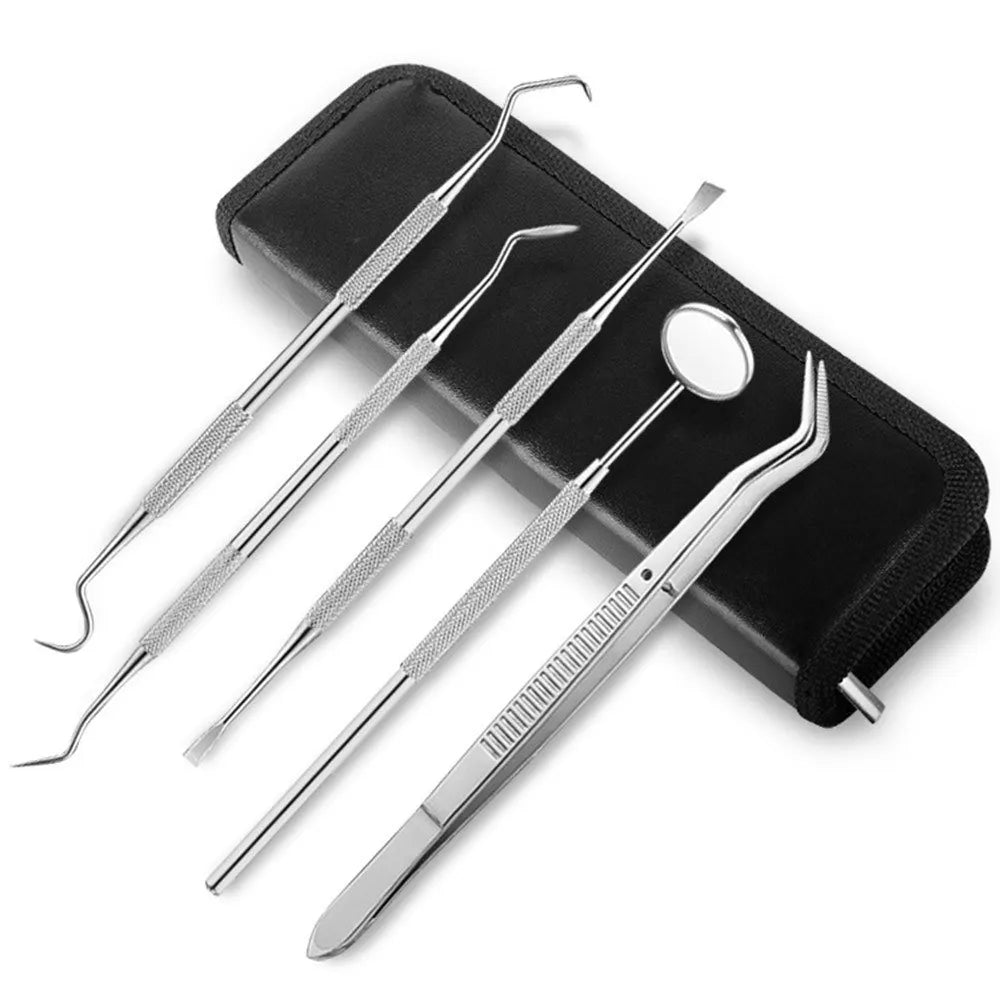 5Pcs Stainless Steel Dental Instrument Kit Teeth Scraper Mouth Mirror Probe Scaler Tweezers Set Professional Teeth Clean Hygiene