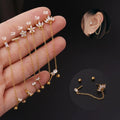 Hypoallergenic Gold Plated Stainless Steel Double Hole Stud Earrings Cubic Zircon Flower Crown Cartilage Chain Earring for Women