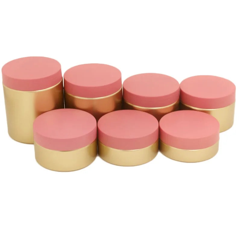 50g~250g Empty Plastic Cream Jar Round Frost Gold Face Facial Pot Bady Scrub Cosmetic PET Plastic Container With Matte Pink Lid
