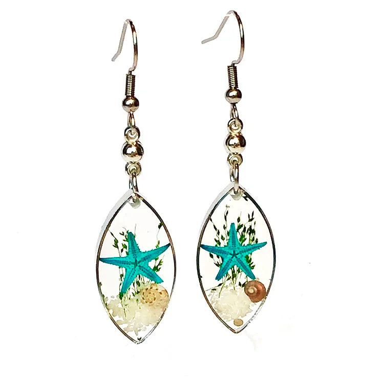 New Design Metal Edge Silver Color Ocean Artistic Conception Jewelry Natural Starfish Ladies Earrings