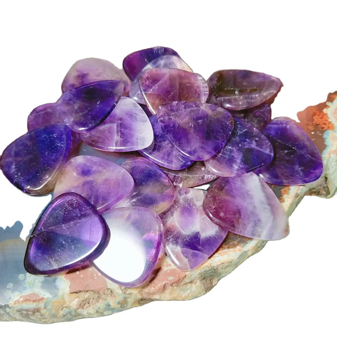 2024 Crystal Natural High Polishing Amethyst Triangle Guitar Picks Custom Logo Crystal Stone