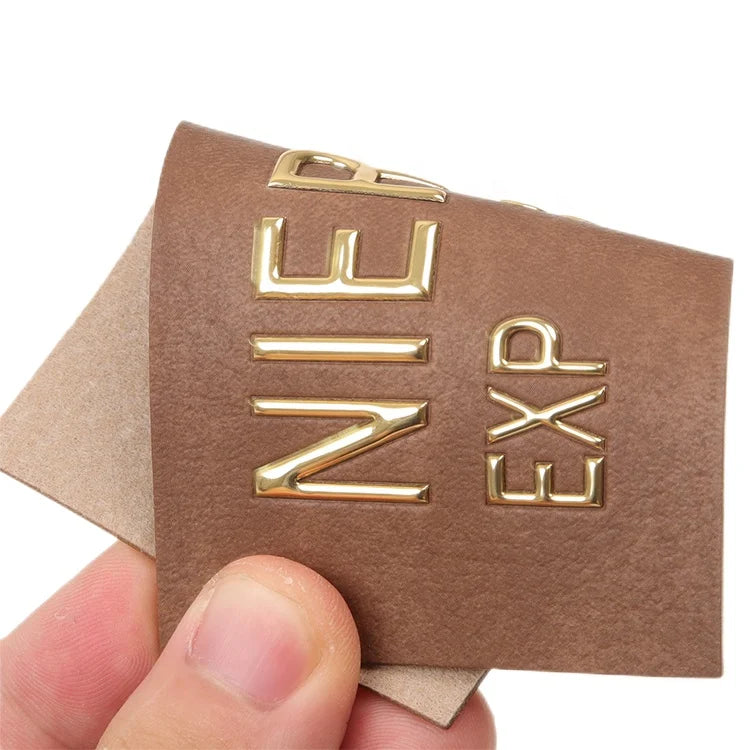 Soft Sew on Patches Wholesale Custom 3D Embossed TPU Logo Shirt Tag Brown PU Leather Label for Handbags