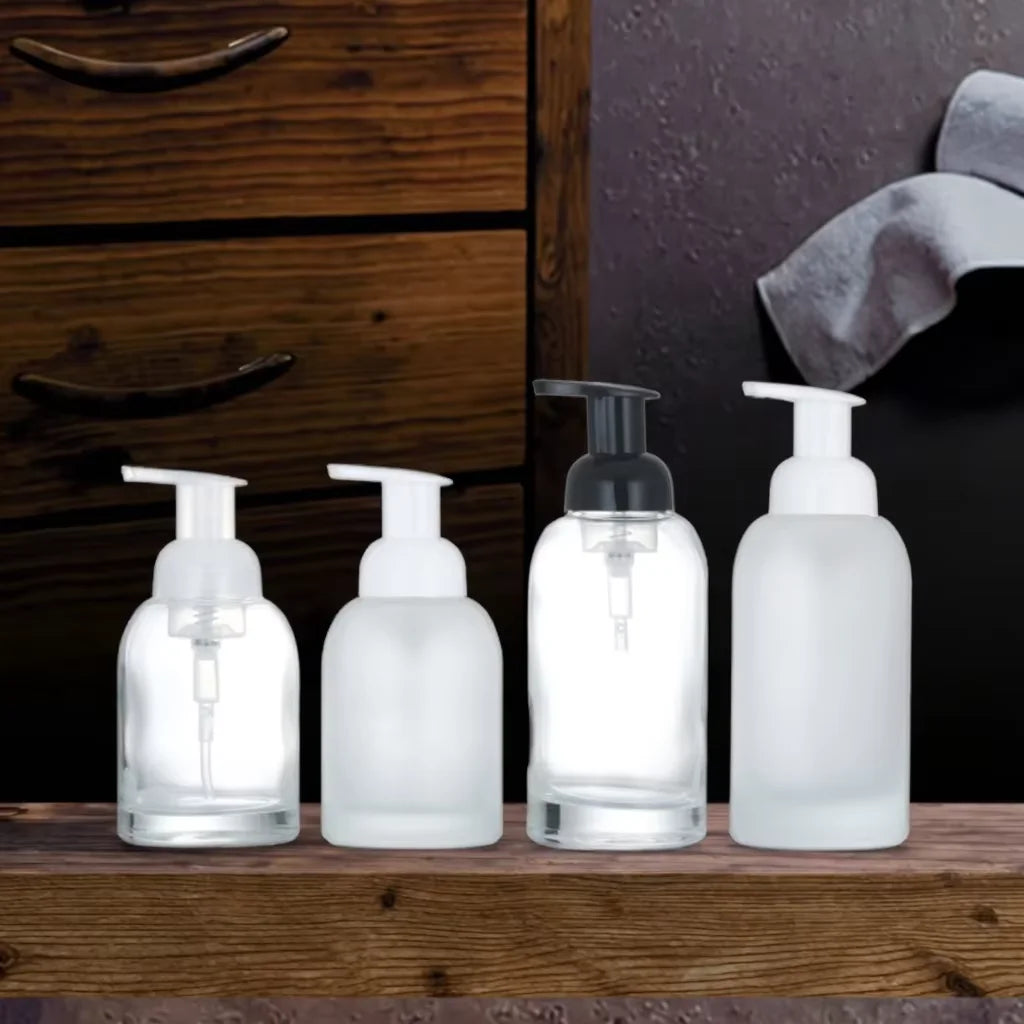 250ml 350ml Luxury Glass Foaming Pump Bottle Custom Logo Empty Cleansing Facial Foam Screw Cap for for Skin Care Liquid Soap
