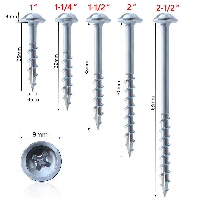 Coated Cross Self Tapping Screw ST4 Drive 25-63mm Pocket Hole Jig System Woodworking Tool with Inch & Metric Measurement System