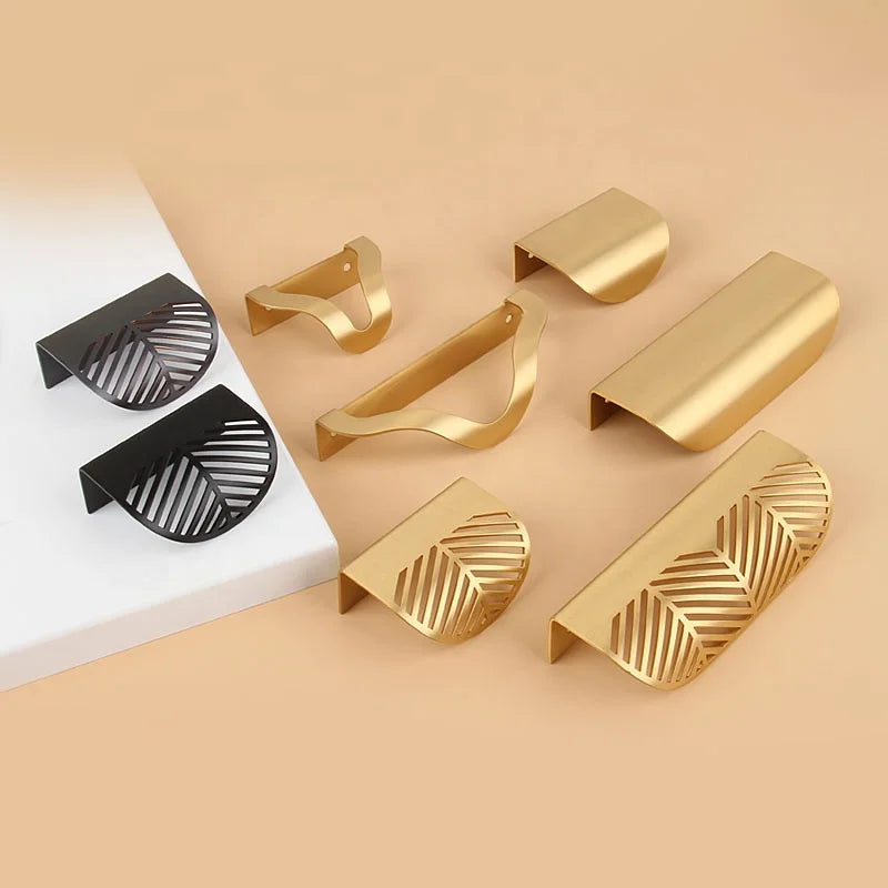 Hot Sale Matt Black Gold butterfly Leaf Antique Coffee Copper Concealed Handle Hidden Brass Drawer Pull