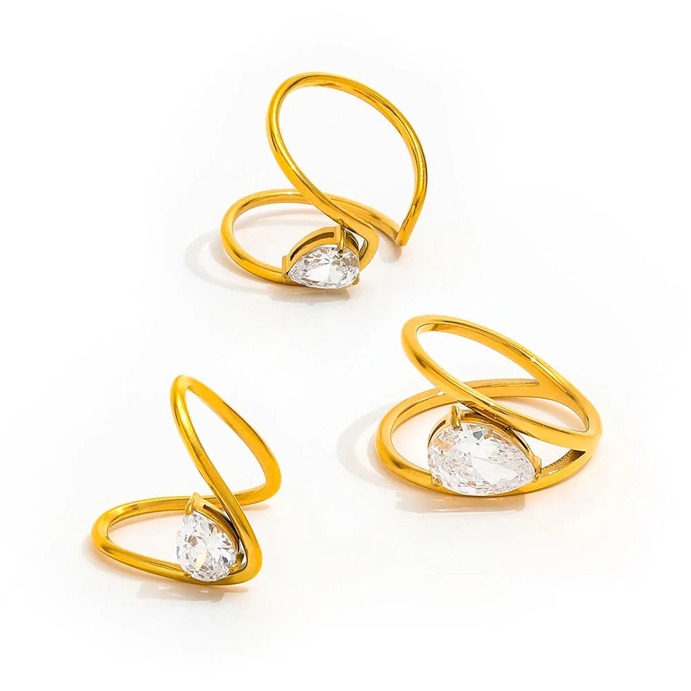 Fenny High End Waterproof Irregular Geometric Abstract Teardrop Zirconia Ring Trendy for Women Tarnish Free Wholesale Stainless