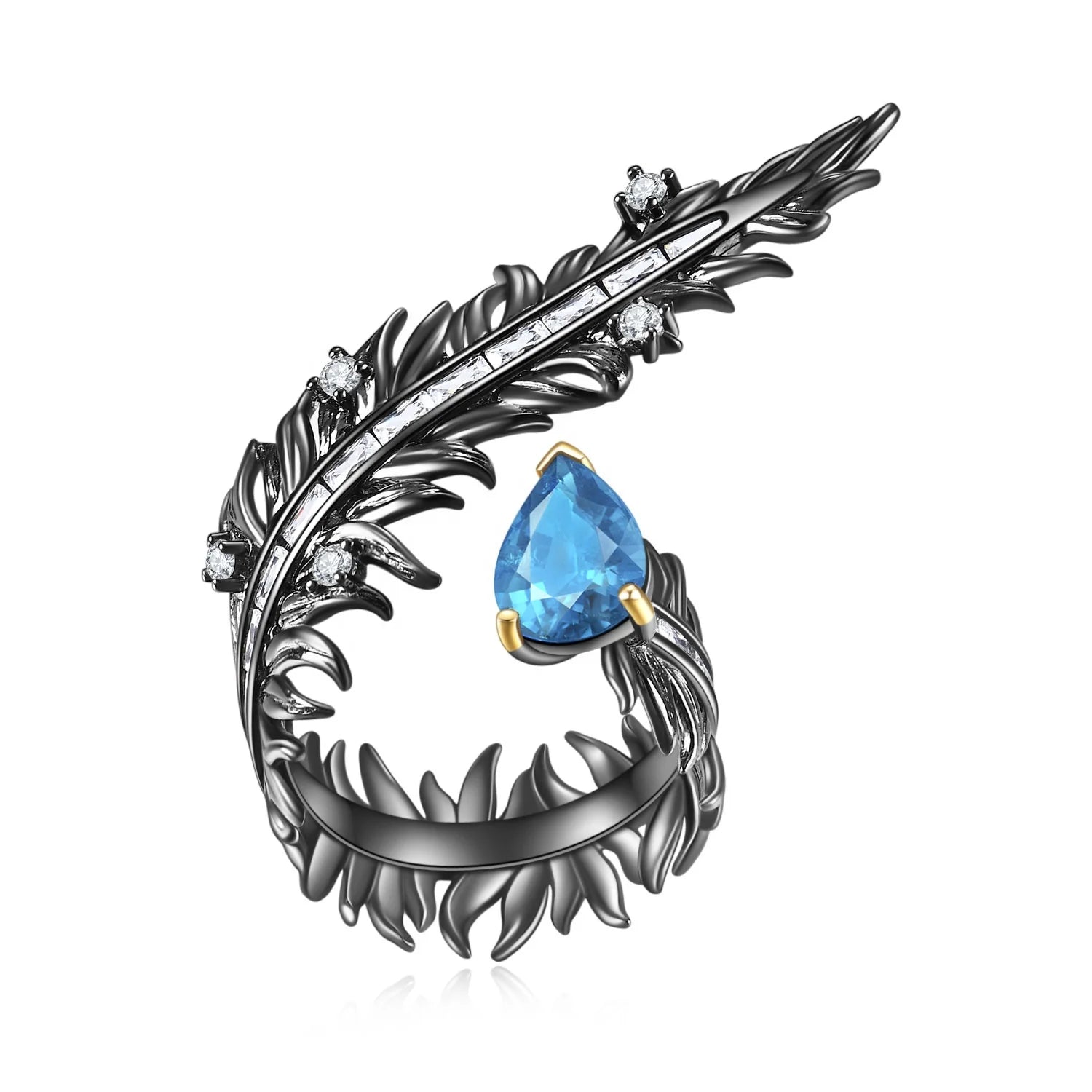 C8274 Abiding Custom Fine Jewelry 3-Year Color Retention Technology Natural Gem Stones Black Silver Ring for Women