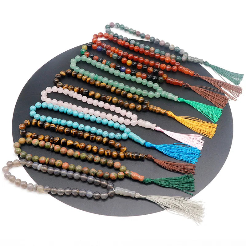 Islamic Prayer Beads Tasbih Muslim Prayer Beads Rosary Charm Jewelry Natural Stone 33pcs 10mm Beaded Bracelet With Spacer Tassel